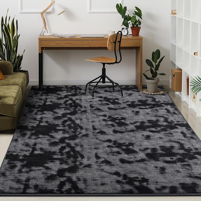 Kimicole 4x6 Washable Area Rugs for Bedroom Living Room, Low Pile Ulta-Thin Solid Color Rug, Non-Slip Soft Fluffy Carpet for Nursery Kids Room Dorm Room Home Decor (Dark Grey)