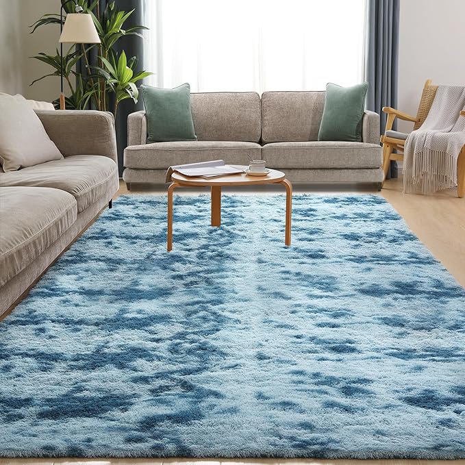 Luxury 4x6 Area Rug, Ultra Soft Rugs for Living Room, Plush Carpet Rugs for Bedroom, Non-Slip Indoor Rug for Nursery, Study Room, Playroom, Home Decor, Tie-Dyed Blue