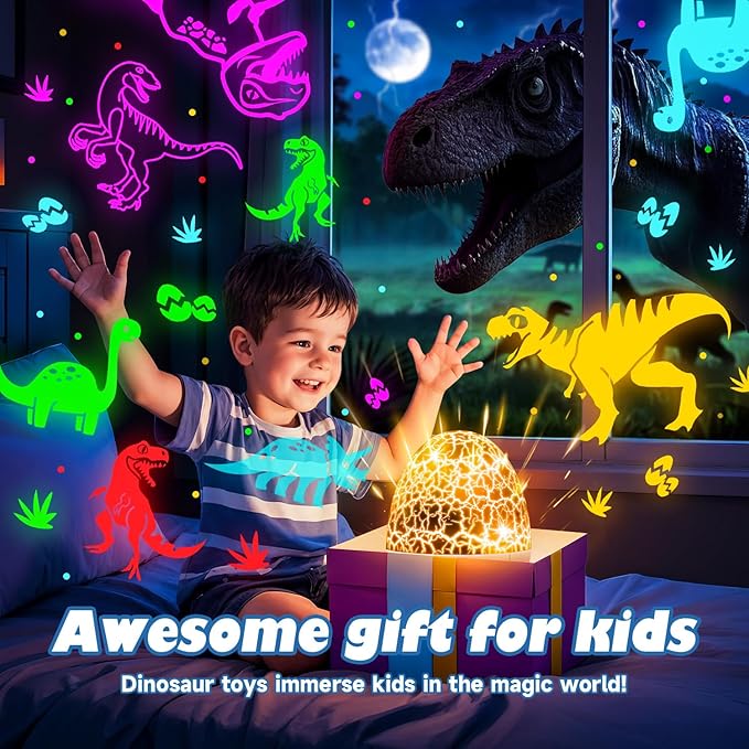 PIKOY Dinosaur Night Light Projector | 15 Sounds & 3D Films | 31Colors & Remote Control | Dinosaur Toys for Kids 3-8, Toddler Toys, Boys Room Decor, STEM Educational Gifts