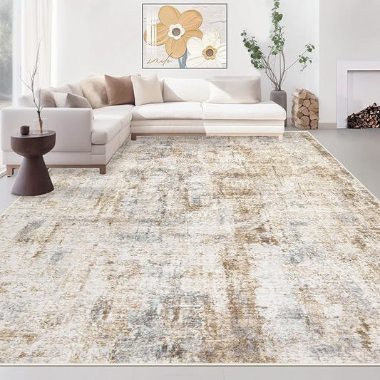 Area Rugs 9x12 Living Room: Washable Rug Modern Abstract Large Rugs Soft Non Slip Neutral Rug Stain Resistant Indoor Carpet for Bedroom Kitchen Dining Room Home Office Rugs(Blue Brown,9'x12')