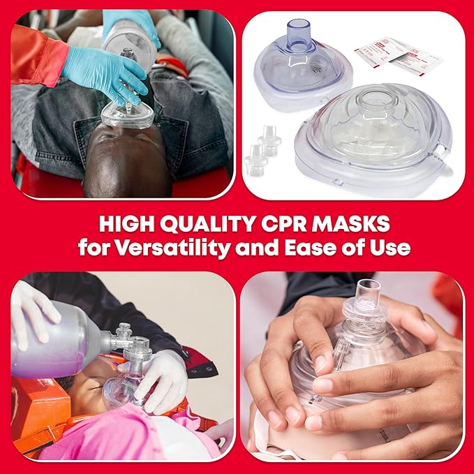 Adult and Infant CPR Mask Combo Kit – 50-Pack – 100 Valves, 50 Gloves, 100 Alcohol Pads – Bulk Set for First Responders, CPR Training