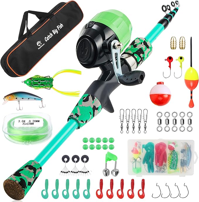 Kids Fishing Pole Kit Set，Portable Telescopic Fishing Rod and Reel Combo Full Kits for Boys, Girls, Beginner, Youth