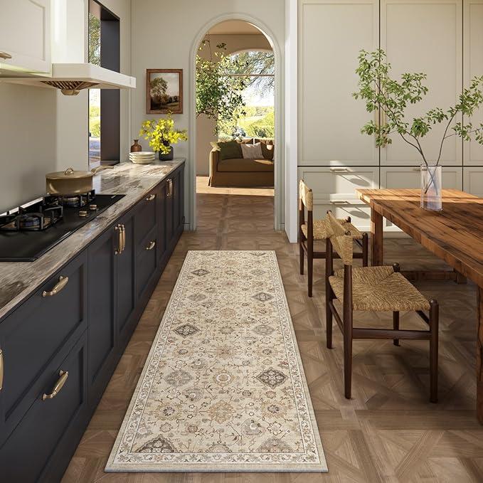 Machine Washable Hallway Runner Rug: 2'x6' Kitchen Rugs Stain Resistant Non Slip Low Pile Soft Carpet Runners for Hallways Indoor Entryway Kitchen Beside Bedroom Bathroom Farmhouse