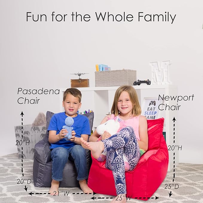 Posh Creations Bean Bag Chair Structured Seat for Toddlers and Kids, Comfy Chair for Gaming, Reading, and Watching TV for Children, Pasadena Chair, Nylon - Lime Green