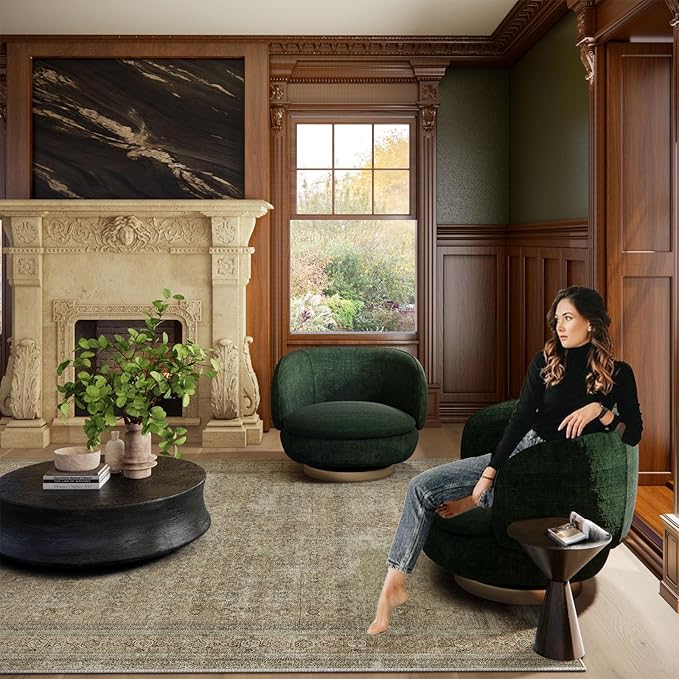 Washable Area Rugs for Living Room: 6x9 Bedroom Rug Boho Vintage Rugs Stain Resistant Non Slip Low Pile Lightweight Soft Carpets for Dining Room Kitchen Nursery Kids Room Farmhouse Living Room