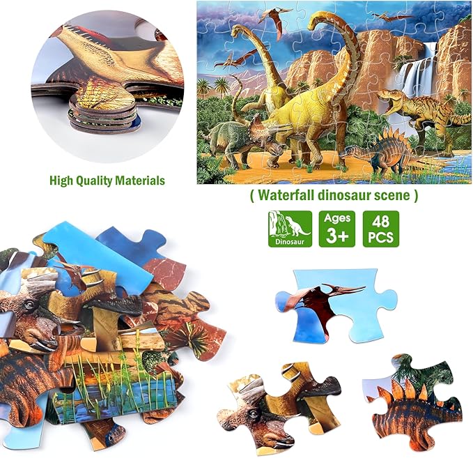 Jumbo Floor Puzzle for Kids,48 Piece Waterfall Dinosaur Large Jigsaw Puzzles, Fun Preschool Educational Toy for Toddlers Ages 3-5,Gift for Boy Girl Ages 4-8