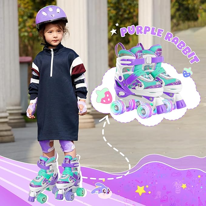 PAPAISON Adjustable Roller Skates for Girls Illuminating Wheels, Kids Toddler Rollerskates Ages 4-6 5-8 8-12