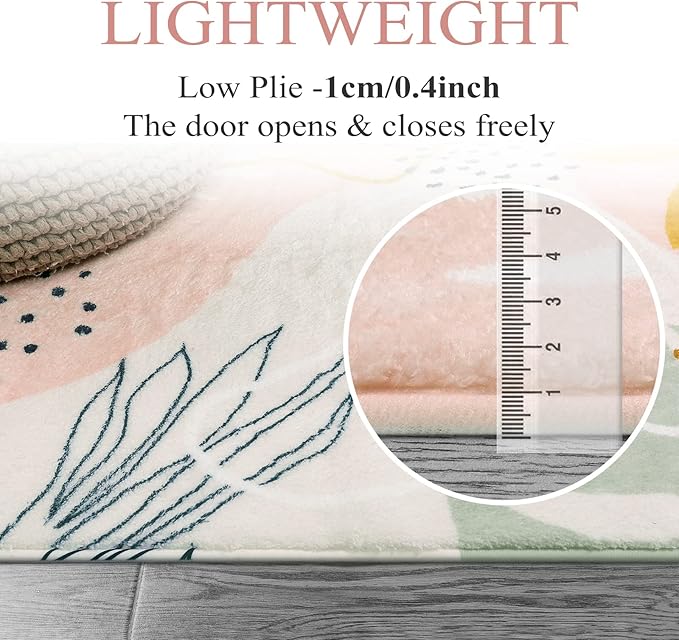 Lahome Pink Washable Runner Rug - 2x6 Non-Slip Throw Hallway Runner Rugs Low-Pile Soft Bedroom Kitchen Runner Rug Boho Botanical Print Carpet Runner for Laundry Room Entryway Bathroom Living Room