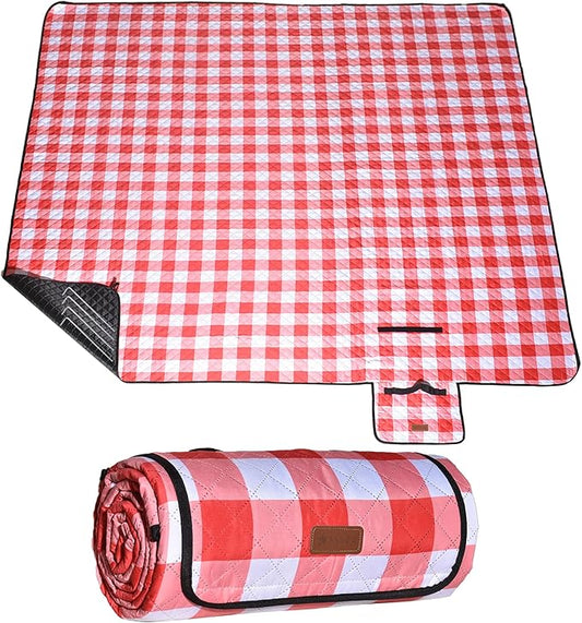 HX&OD Outdoor Picnic Blanket, Extra Large, 80''x80'' Waterproof Foldable Blankets Gingham Picnic Mat for Beach, Camping Grass Lawn Park Accessories Cute Couple Ideas Wedding (Red, 80”x80”)