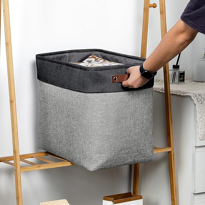 DULLEMELO Extra Large Storage Baskets, Fabric Storage Bins for Organizing Shelves Nursery Toys Books, Closet Baskets and Bins with Handles, Black&Grey, 2-Pack