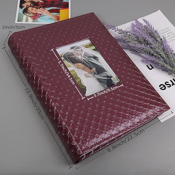 RECUTMS Photo Album 4x6 300 Photos 3 Per Pages Horizontal Photos Leather 300 Capacity Pockets Pictures Album Birthday Christmas Photo Albums Wedding Anniversary (Wine Red)