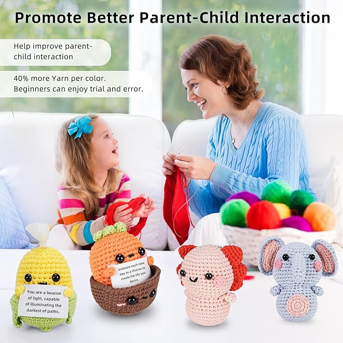 WaldyWop Crochet Kit for Beginners Kids, Wobbles Crochet Animal Kit, Complete Starter Knitting Set w/Step-by-Step Video Tutorials, Easy Yarn (Extra 40%), Hook - DIY Craft Kits, Gifts for Girls Teen