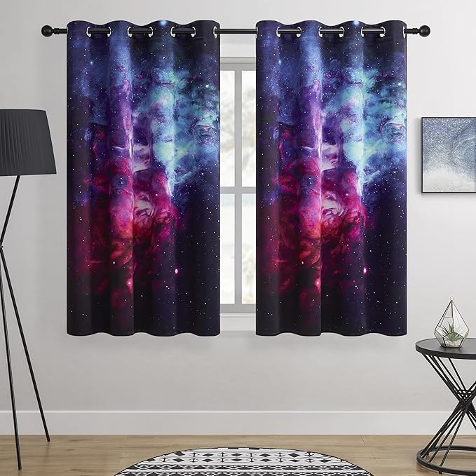 Galaxy Blackout Curtains - Space Design, 100% Blackout, 2 Panels, Each W52×L63, Thermal Insulated Curtains for Bedroom, Noise Reducing & Energy Efficient, Keeping Your Decor Looking Fresh and Vibrant
