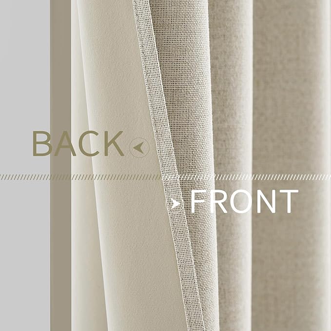 MIULEE 100% Blackout Linen Textured Curtains for Bedroom Solid Thermal Insulated Cream Grommet Room Darkening Curtains & Drapes Luxury Decor for Living Room Nursery 52 x 84 Inch (2 Panels)