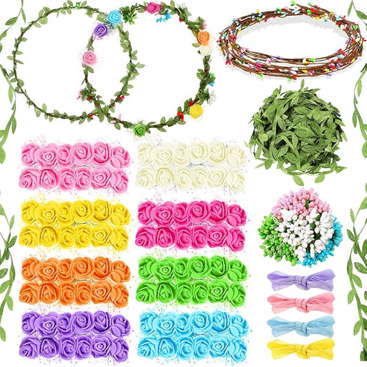 Syhood Rose Style Crowns Making Kit, 168 Pcs Parts, Make Your Own Flower Crown Wreath Headbands and Bracelets Craft Kit Hair Accessories Handmade DIY Floral Crown Garland Kit Presents for Party