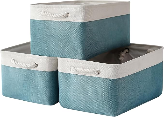 TheWarmHome Storage Bins - Large 3 Pack 15.7x11.8x8.3 in Fabric Storage Baskets for Organizing Shelves | Large Basket Closet Organizer for Home Decor Shelf Baby Toy Laundry (White & Green)