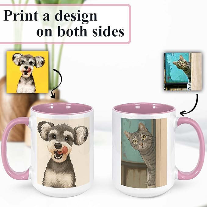 Personalized Coffee Mug, Custom Drawing Portrait Gift, Funny Customized Coffee Gift for Men & Women, Custom Mugs with Pictures, Pink 15oz Customized Ceramic Tea Cup