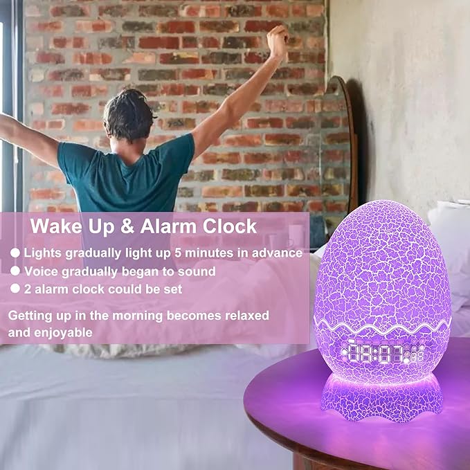 Spinosaurus Alarm Clock/Decorative Lamp/Night Light/Bluetooth Speaker/White Noise Lullaby Machine 4 in1, Remote Control 16 Colors Volume, Creative Gifts for Boys/Girls/Adult