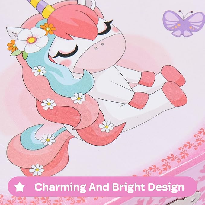 Jewelkeeper Unicorn and Butterfly Themed Jewellery Box Pink for Girls - Wooden Jewelry Box with Velvet Lining for Little Girl's Necklaces and Accessories - Spinning Unicorn Doll, Toys for Girls