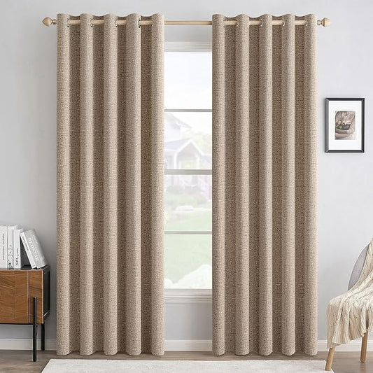 MIULEE 100% Blackout Linen Textured Curtains for Bedroom Solid Thermal Insulated Copper Brown Grommet Room Darkening Curtains & Drapes Luxury Decor for Living Room Nursery 62 x 90 Inch (2 Panels)
