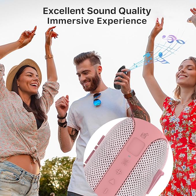 NOBIS Clip N1 Portable Bluetooth Speaker with App, Beat Mode, Up to 24H Playtime, IP68 Waterproof, BT 5.3, HD Sound, Stereo Pairing, Custom EQ, Perfect for Outdoor, Home and Adventure (Pink)