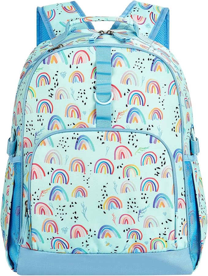 Choco Mocha Rainbow Backpack for Girls, Elementary School Backpack for Girls Ages 6-8 Kids Kindergarten Backpack Bookbag 17 Inch with Chest Strap, Blue