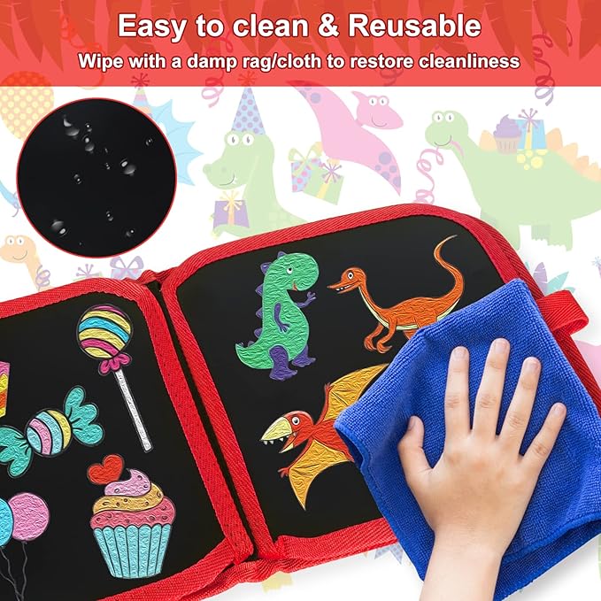 Erasable Doodle Set for Kids - Magic Drawing Book With 12 Watercolor Pens, 14 Page Reusable Drawing, Road Trip Car Game Writing Painting Set for Boys and Girls (Red)