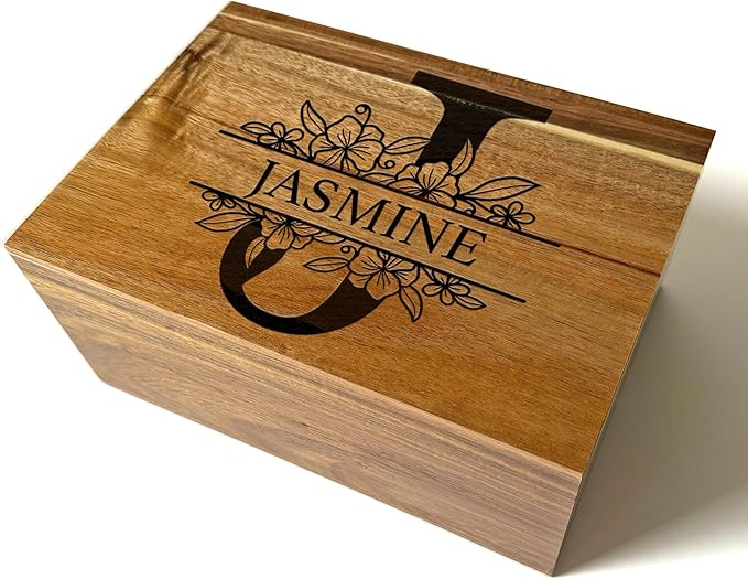 Personalized Initial Storage Box - Custom Engraved Wedding Memory Box for Keepsakes, Decorative Storage Chest, Rustic Memorabilia Box for Valentines Day, Monogrammed Wedding Gifts, 11x8x4.75 in