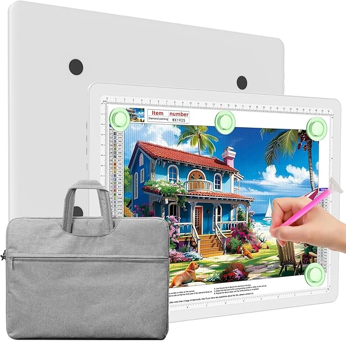Elice Magnetic A4 Light Board with Bag for Diamond Painting, Tracing LED Light Box with Side Buttons, Super Bright Diamond Art Light Pad, Light Table for Drawing, Sketching, Weeding Vinyl - White