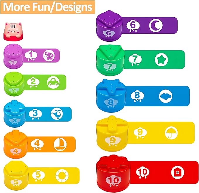 MOONTOY Stacking Cups Baby Toys 6 10 12 18 Months, Montessori Toys for 1 Year Old Toddler Learning Toy with Numbers Shapes Patterns, Baby Bath Toy 6-12 Months, Gifts for 1 2 3 Year Old Boys Girls