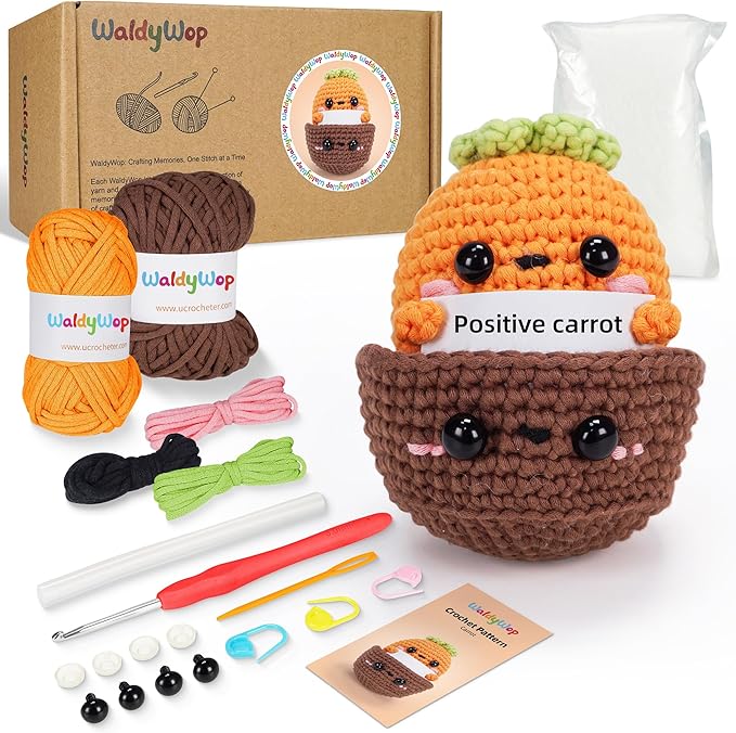 WaldyWop Beginner Crochet Kit for Kids: Easy Crocheting Starter Kits for Girls - Learn to Crochet Set w/Step-by-Step Video - Complete Knitting Kit, Easy Crochet Yarn, Birthday Gifts for Women