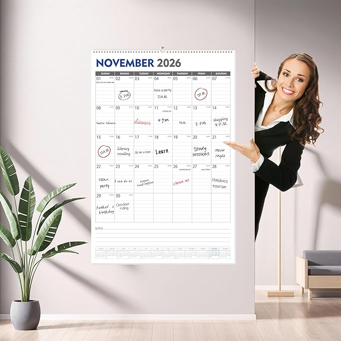 GuassLee Extra Large Wall Calendar 2025-26, 20"x 30" Gaint Vertical Wall Calendar 2026, Sep. 2025 to Mar. 2027, 19-Month Hanging Paper Planner Wall with Julian Date for Office Home