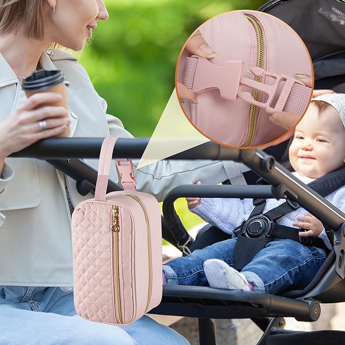 Damero Breastmilk Cooler Bag with 4 Ice Packs -Breastmilk Cooler Travel Bag Organizer with Detachable Buckle Handle for Daycare and Breastfeeding Mom,Pink