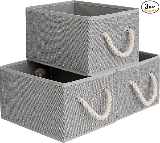 StorageWorks Storage Baskets for Shelves, Foldable Fabric Closet Storage Bins with Handles, Fabric Storage Bins Clothes Organizer, Gray, 3-Pack, Small