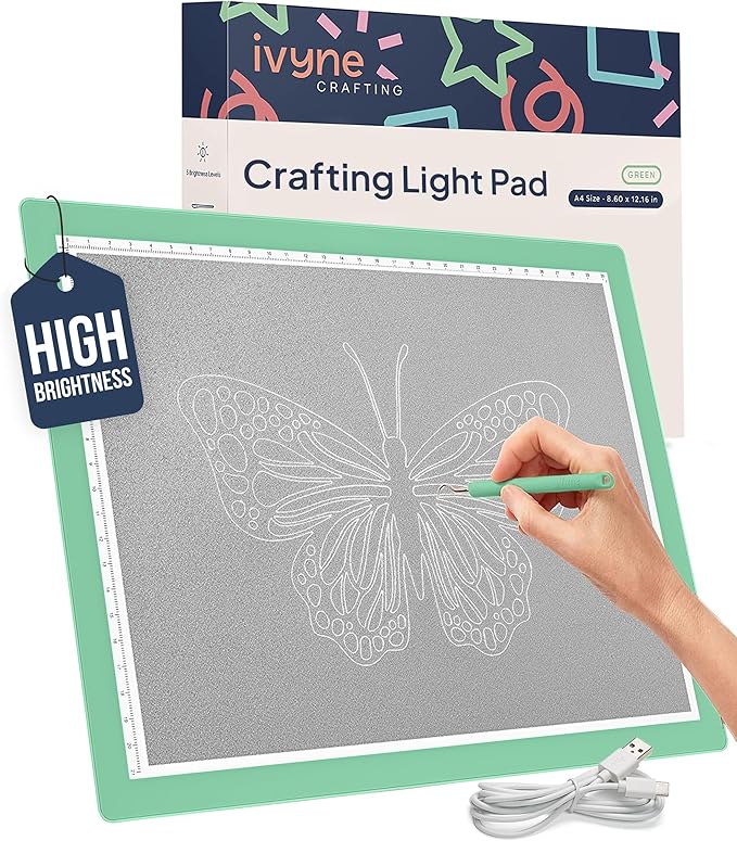 iVyne Corded Light Pad for Weeding Vinyl - A4 Light Box for Drawing - Light Board for Tracing - Light Box for Diamond Painting, Weeding Vinyl, Sketching, Tracing (Green)