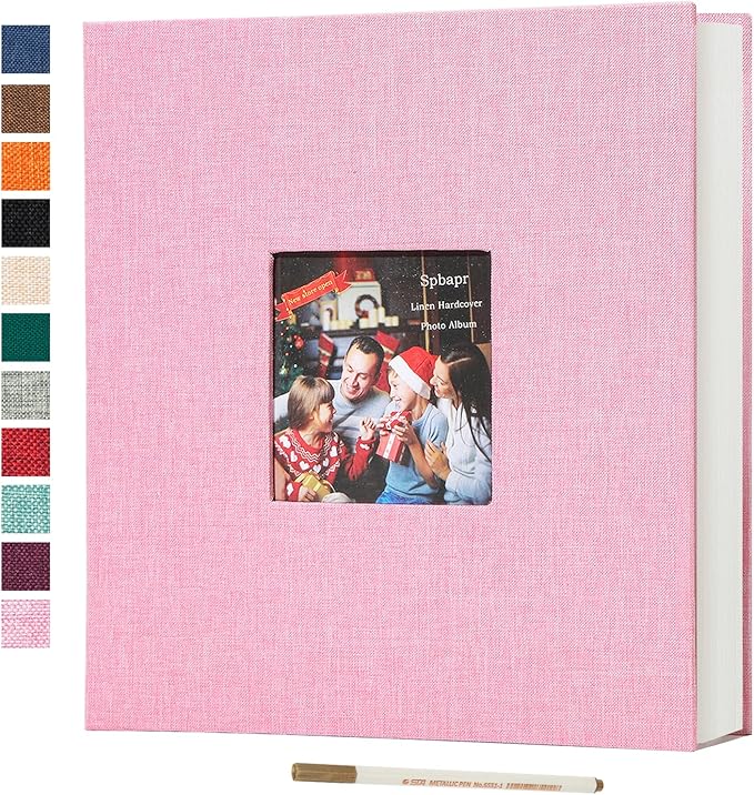 Spbapr Large Photo Album Self Adhesive 60 Pages Linen cover DIY Magnetic Scrapbook album with A Metal Pen Hold 4x6 5x7 6x8 8x10 10x12 Pictures