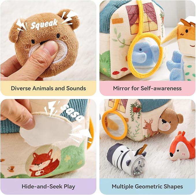 Youuys Baby Toys 6 -12 Months - Jungle Soft Stuffed Animal Set with Rattle, Crinkle Paper, Squeaker, Mirror - Toddlers Sensory Montessori Toy for 6 Month Old Babies, 1-3 Year Old Boy Girl Gifts