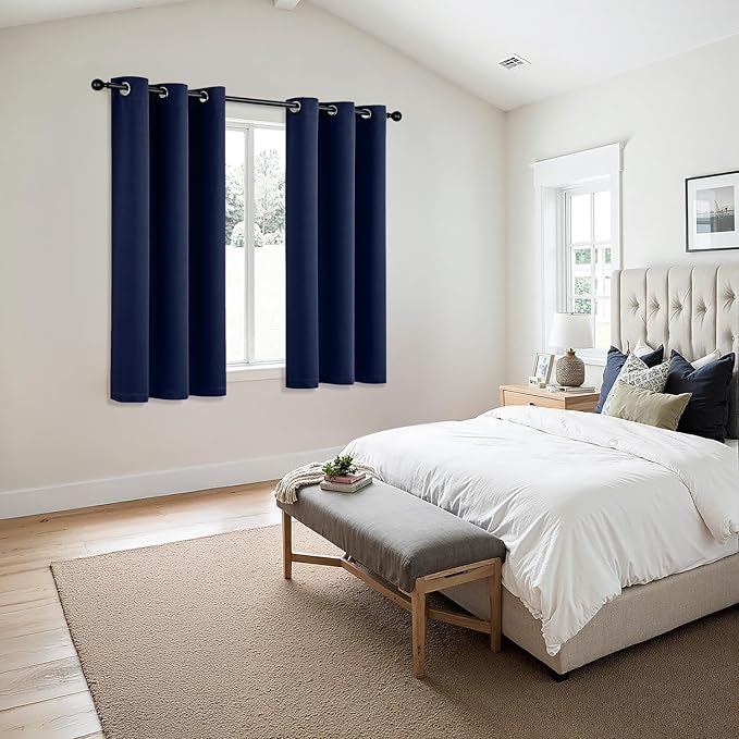 MIULEE Navy Blue Blackout Curtains - Bedroom Window Treatment Curtains Thermal Insulated Room Darkening Drapes for Living Room Kitchen Grommet Top Light Blocking Drapery, 40 x 50 Inches Long, 2 Panels