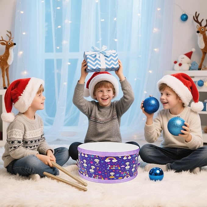 Kids Drum Set with Adjustable Strap: Toddler Musical Instrument for Ages 3-5, Wearable Drum Kit with Drumsticks, Educational Percussion Toy for Rhythm Music Development (Purple)