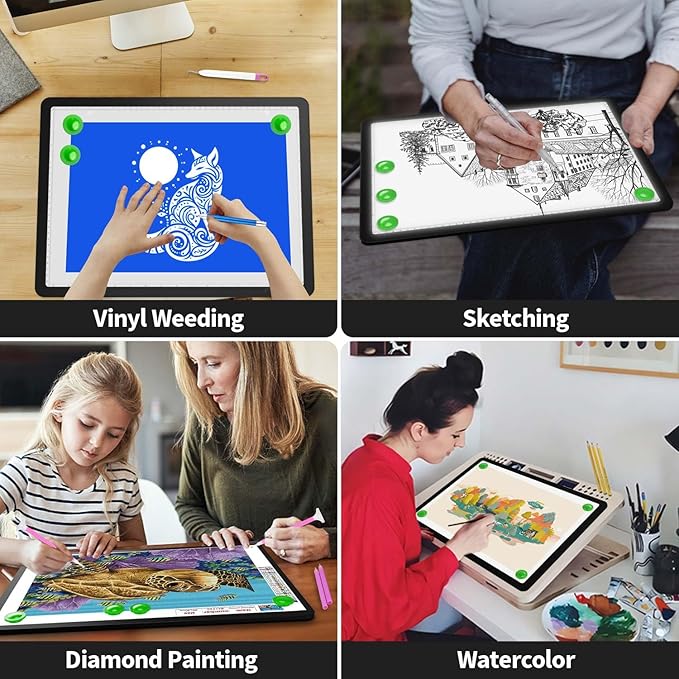 Zocelight Rechargeable A3 Tracing Light Box with Padded Case,Diamond Art Light Board with 4 Magnets,Wireless Light Pad for Diamond Painting,Ultra Bright Light Table for Drawing, Sketching(Black)