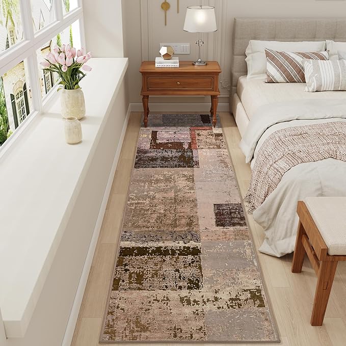 LOCHAS Washable Runner Rugs for Hallway, 2x8 Non Sip Soft Rug for Bedroom Entryway Kitchen Laundry Room, Long Abstract Carpet for Indoor Floor Bedside, Geometric Vintage Home Decor, Pet & kid Friendly