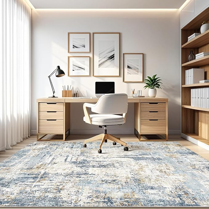 5x7 Area Rugs Washable Rug: Living Room Large Abstract Modern Soft Stain Resistant Indoor Floor Non Slip Accent Carpet for Bedroom Nursery Playroom Dining Room Office Dorm Home- Light Blue