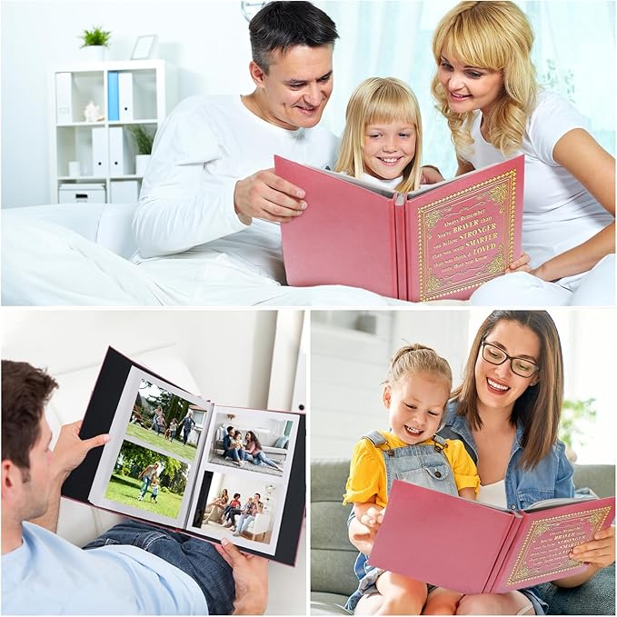 Inspirational Leather Photo Album,Magnetic Self-Stick Page Photo Album,Family Album,Hand Made DIY Albums Holds 3x5, 4x6, 5x7, 6x8 Photos (pink-always remember)