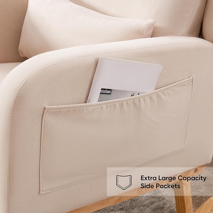 Rocking Chair Nursery, Nursing Rocking Chairs with Lumbar Pillow, Comfy Modern Nursery Glider Rocker Morden Accent Rocking Chair for Mom Nursery, Living Room, Bedroom, Beige
