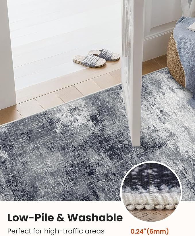 Amada 8x10 Area Rug, Modern Abstract Living Room Rug with Non-Slip Backing & Short Pile, Large Washable Rug with Abstract Pattern for Living Room, Bedroom and Dinning Room, Grey