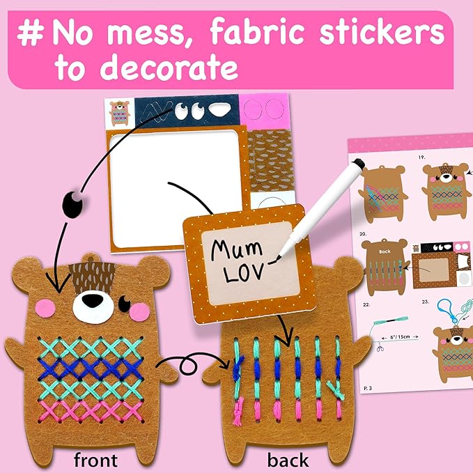 EZCRA Beginner Needlepoint Cross Stitch Kit for Kids Ages 5-8 – Easy Embroidery Starter Set with Jumbo Plastic Needles, Pre-Printed Patterns, Instructions – DIY Arts & Crafts Gift for Girls & Boys