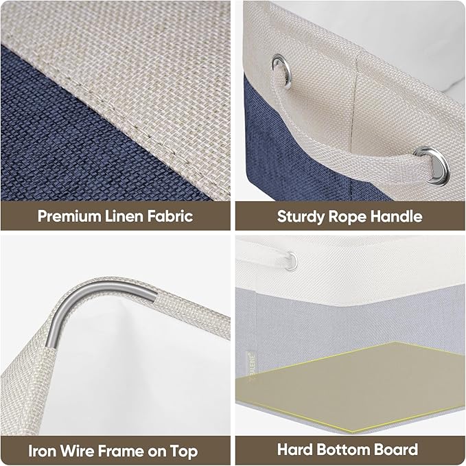 BALEINE 1 Pack Fabric Storage Bins for Shelves, Linen Storage Baskets for Organizing, Decorative Closet Bins for Clothes, Home (Navy Blue, 12"x8"x8")