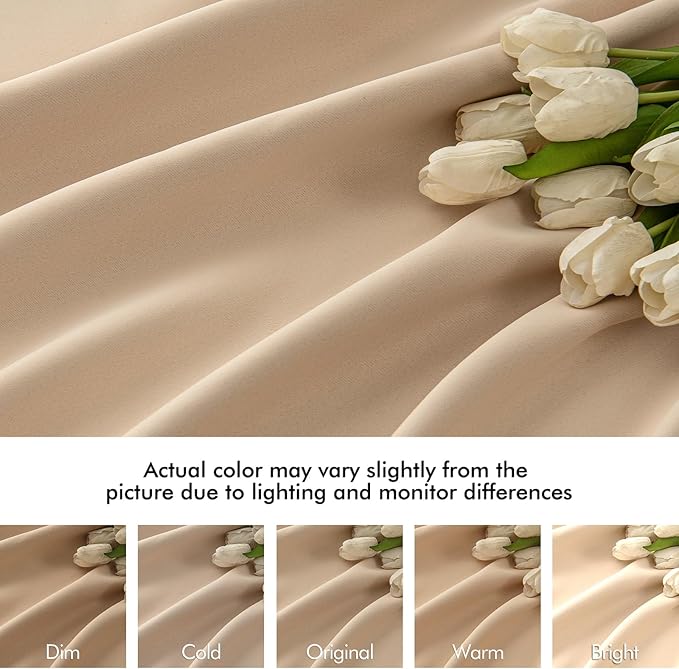 MIULEE Back Tab Beige Curtains 90 Inch Long 2 Panels Set for Living Room Bedroom Privacy, Cream Rod Pocket/Pinch Pleated Light Blocking Thermal Insulated Room Darkening Blackout Curtains, 52 x 90 Inch