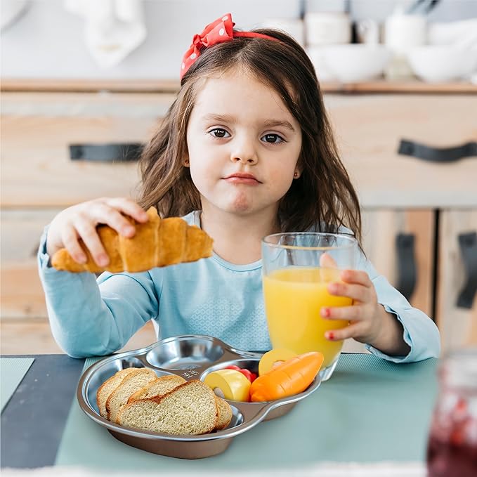 Stainless Steel Plates for Kids, Toddler Plate, Non Toxic Baby Dinnerware, BPA-Free Feeding Tray, Durable, Easy to Clean, Compatible with Dishwasher, Freezer, Microwave
