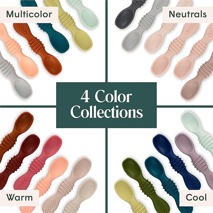 Simka Rose Silicone Baby Spoons Self Feeding (6 Pack)- First Stage Infant Spoons for Babies & Toddlers- Baby Led Weaning Shallow Spoons- Easy on Gums- 6 Months+ -Dishwasher Microwave Safe